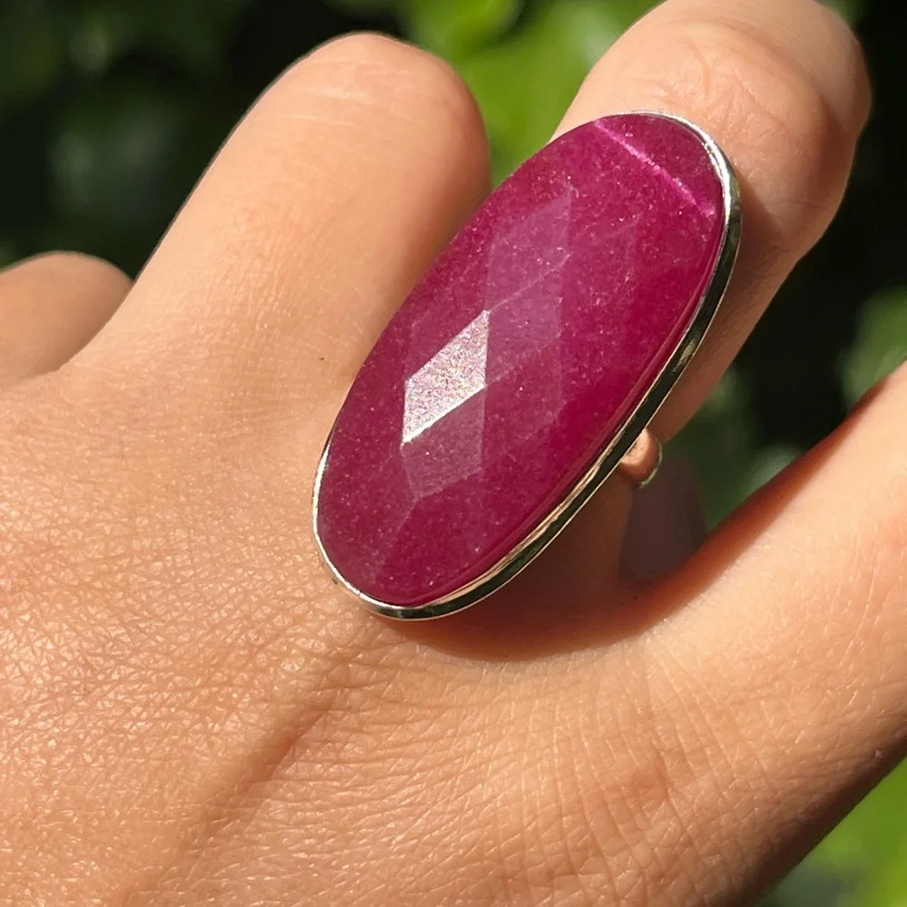 Size 7 925 silver plated simulated ruby ring long‎